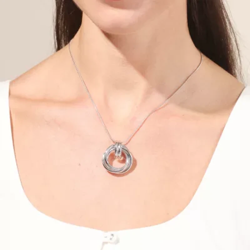 Womens Sterling Silver Circle Round 16 Inch Pendant Necklace