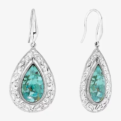 Womens Blue Turquoise Sterling Silver Drop Earrings