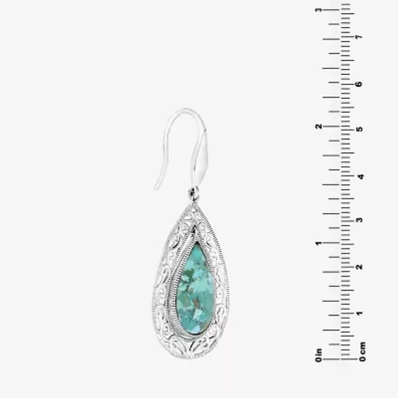 Womens Blue Turquoise Sterling Silver Drop Earrings