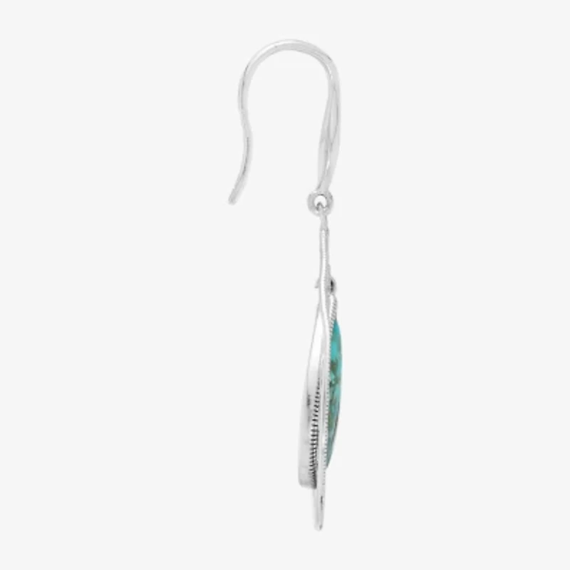 Womens Blue Turquoise Sterling Silver Drop Earrings