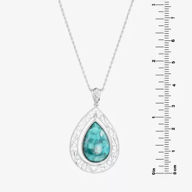 Womens Blue Turquoise Sterling Silver 18 Inch Pendant Necklace