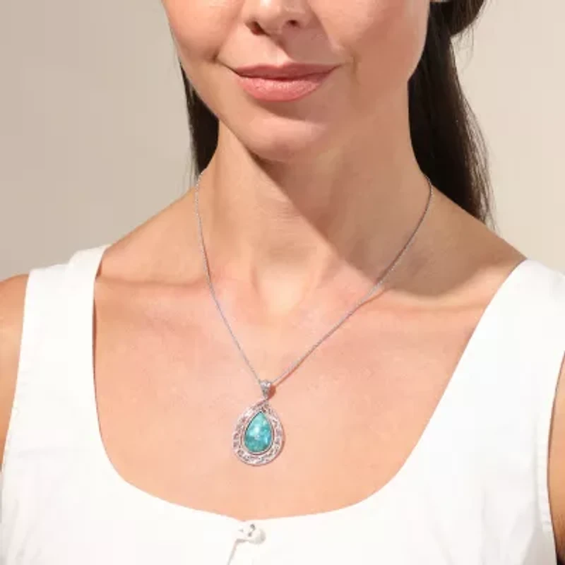 Womens Blue Turquoise Sterling Silver 18 Inch Pendant Necklace