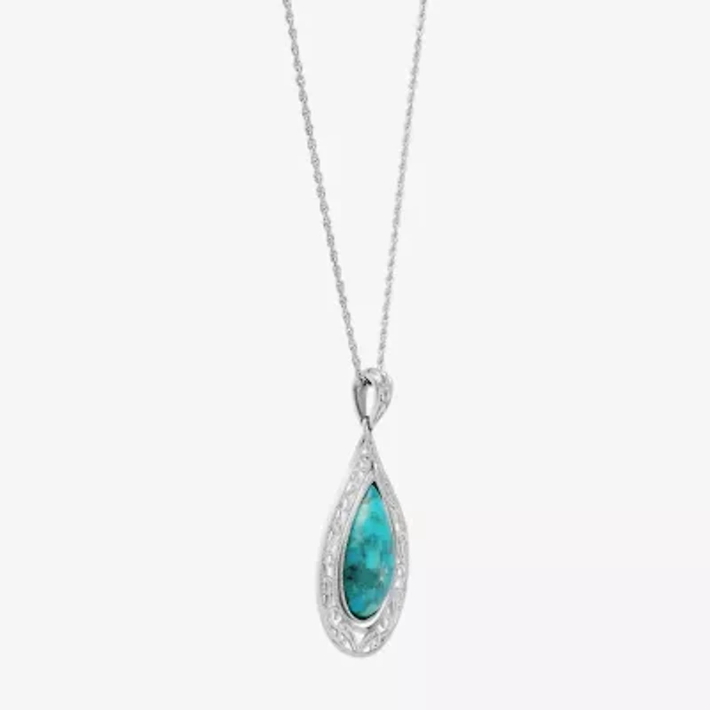 Womens Blue Turquoise Sterling Silver 18 Inch Pendant Necklace
