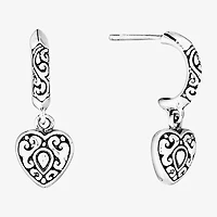 Bali Inspired Womens Sterling Silver Heart Drop Earrings