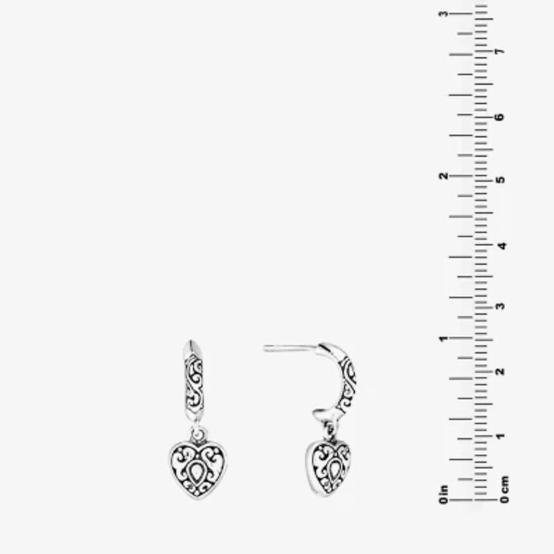Bali Inspired Womens Sterling Silver Heart Drop Earrings