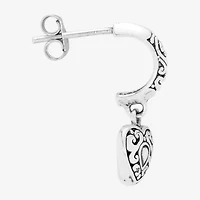 Bali Inspired Womens Sterling Silver Heart Drop Earrings