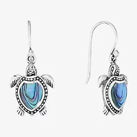 Bali Inspired Turtle Womens Blue Abalone Sterling Silver Drop Earrings