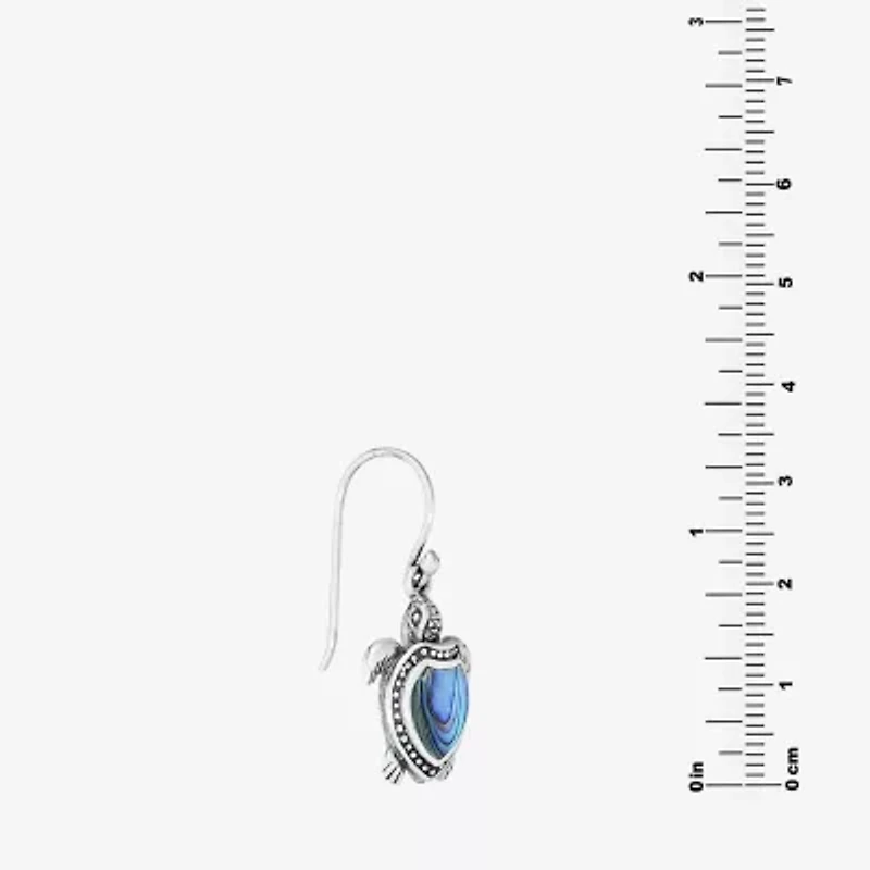 Bali Inspired Turtle Womens Blue Abalone Sterling Silver Drop Earrings