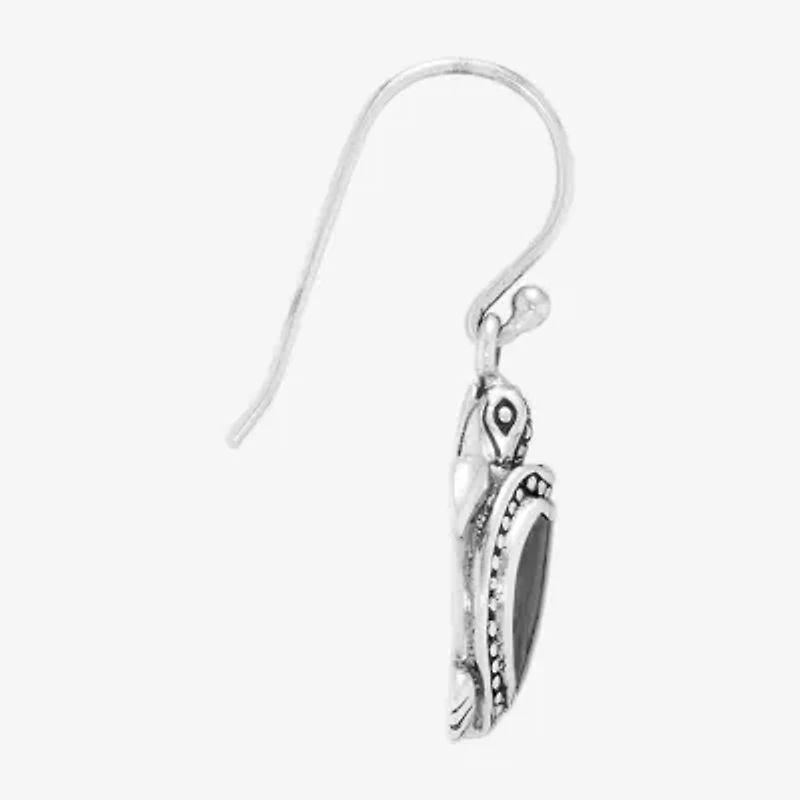 Bali Inspired Turtle Womens Blue Abalone Sterling Silver Drop Earrings