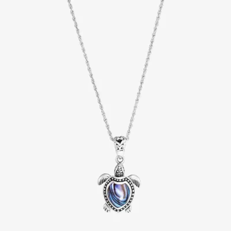 Bali Inspired Turtle Womens Blue Abalone Sterling Silver 18 Inch Pendant Necklace