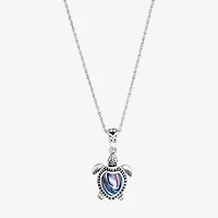 Bali Inspired Turtle Womens Blue Abalone Sterling Silver 18 Inch Pendant Necklace