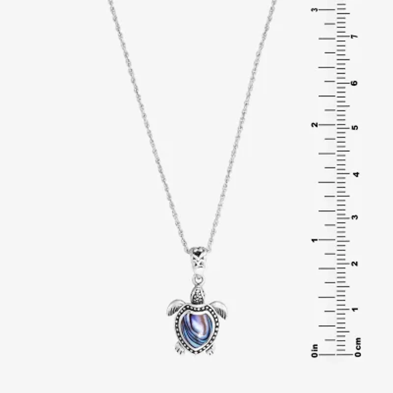 Bali Inspired Turtle Womens Blue Abalone Sterling Silver 18 Inch Pendant Necklace