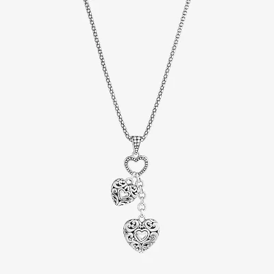 Bali Inspired Womens Sterling Silver Heart 18 Inch Pendant Necklace