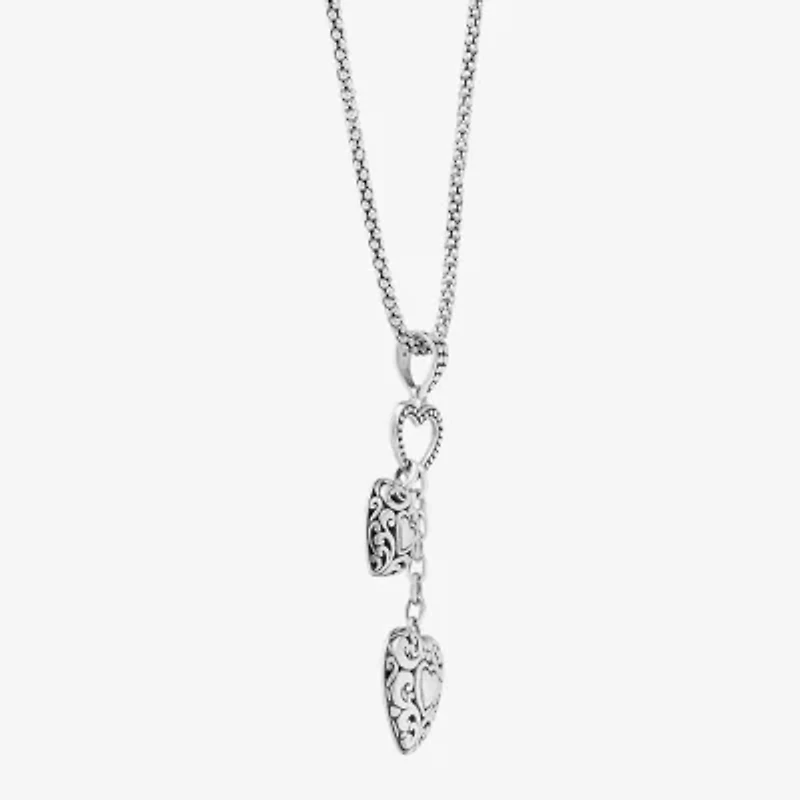 Bali Inspired Womens Sterling Silver Heart 18 Inch Pendant Necklace