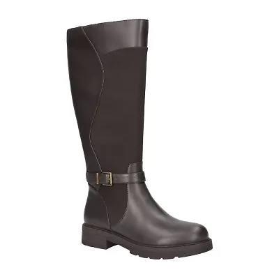 Easy Street Womens Erica Plus Extra Wide Calf Stacked Heel Riding Boots