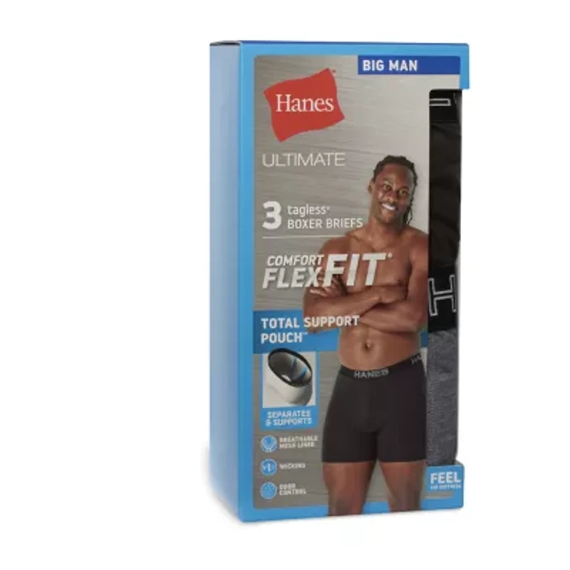 Hanes Ultimate Comfort Flex Fit Total Support Pouch Mens Big 3 Pack Boxer Briefs Ufsbg3