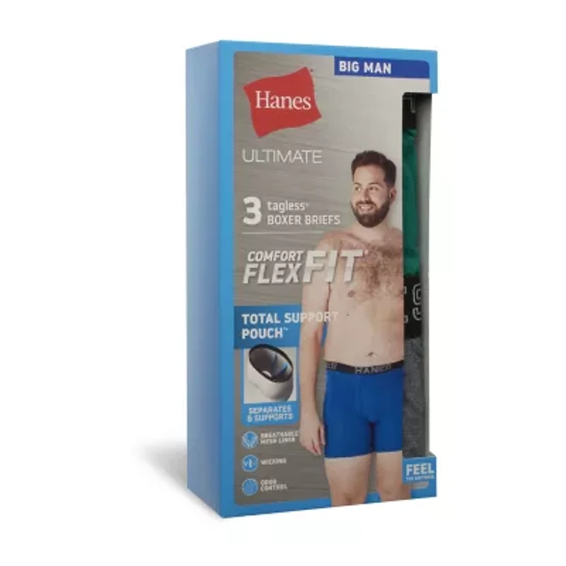 Hanes Ultimate Comfort Flex Fit Total Support Pouch Mens Big 3 Pack Support Pouch Boxer Briefs Ufsbg3