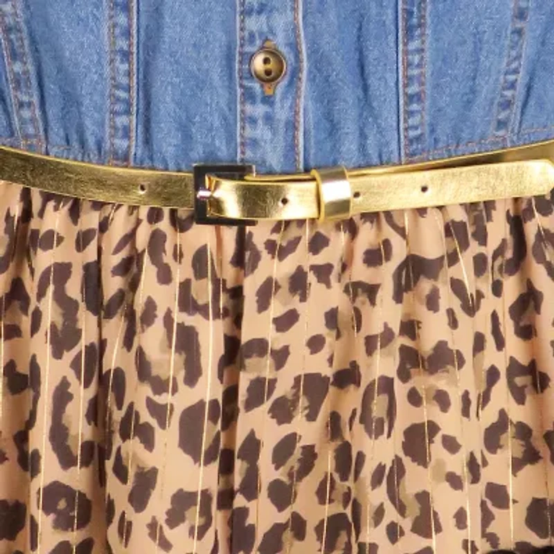 Lilt Little & Big Kid Girls Long Sleeve Midi Leopard Shirt Dress