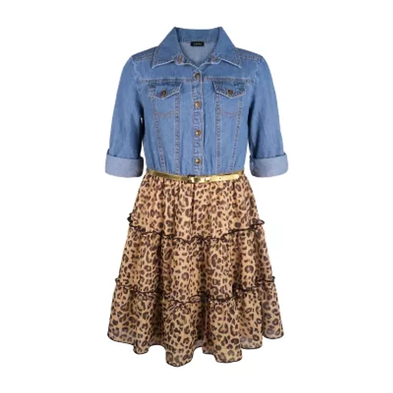 Lilt Little & Big Kid Girls Long Sleeve Shirt Dress