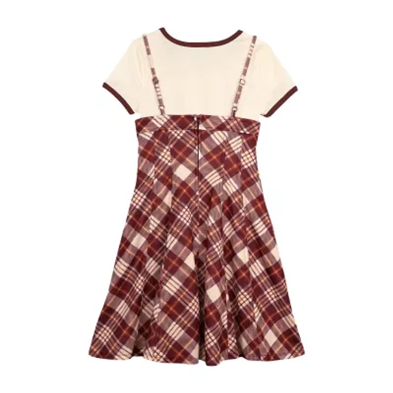 Lilt Big Kid Girls Short Sleeve Midi Checked Dress Set
