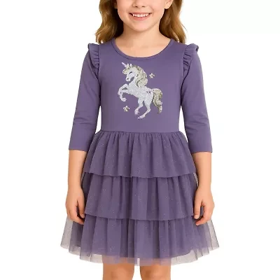 Lilt Little Girls 3/4 Sleeve Fit + Flare Dress