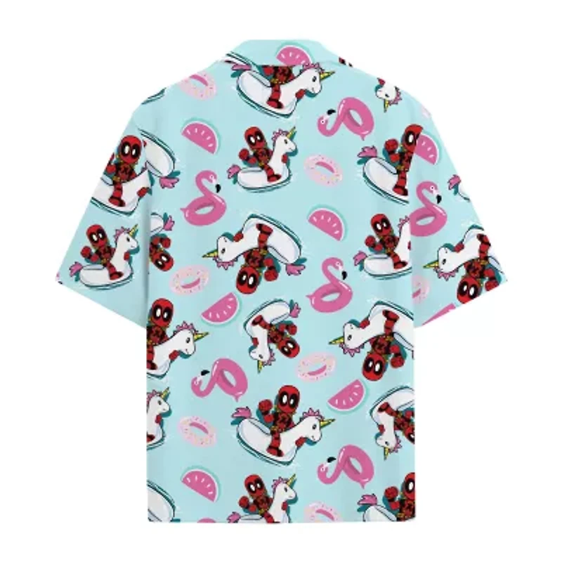 Mens Short Sleeve Regular Fit Deadpool Button-Down Shirt