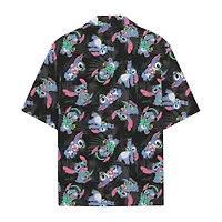 Mens Short Sleeve Regular Fit Lilo & Stitch Button-Down Shirt