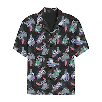 Mens Short Sleeve Regular Fit Lilo & Stitch Button-Down Shirt