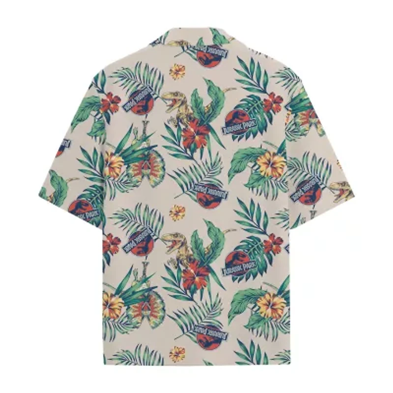 Mens Short Sleeve Regular Fit Jurassic World Button-Down Shirt