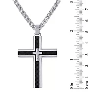 Mens Cubic Zirconia Stainless Steel Cross 24 Inch Pendant Necklace