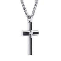 Mens Cubic Zirconia Stainless Steel Cross 24 Inch Pendant Necklace