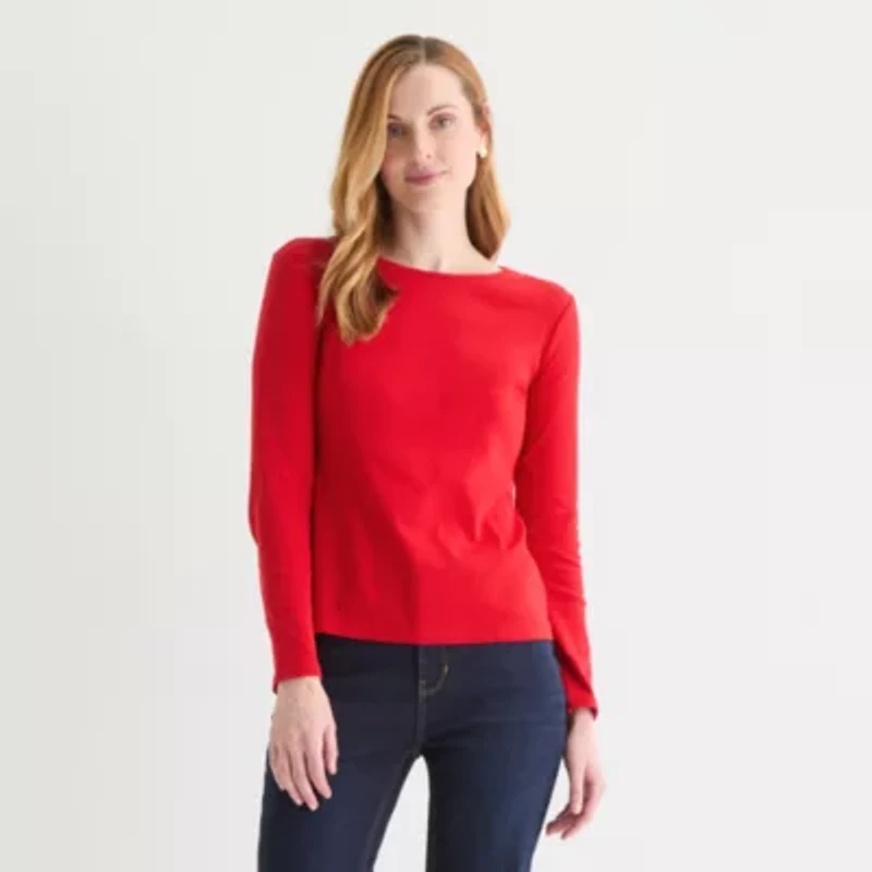 Liz Claiborne Womens Crew Neck Long Sleeve T-Shirt