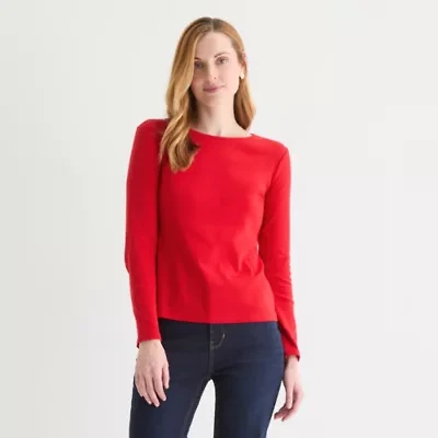 Liz Claiborne Womens Crew Neck Long Sleeve T-Shirt