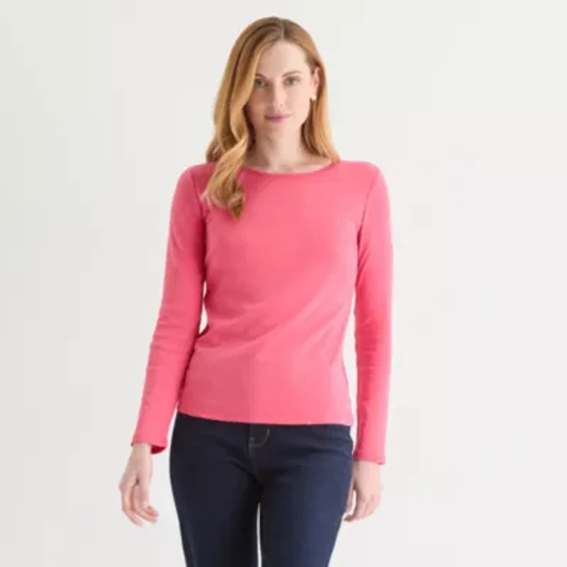 Liz Claiborne Womens Crew Neck Long Sleeve T-Shirt