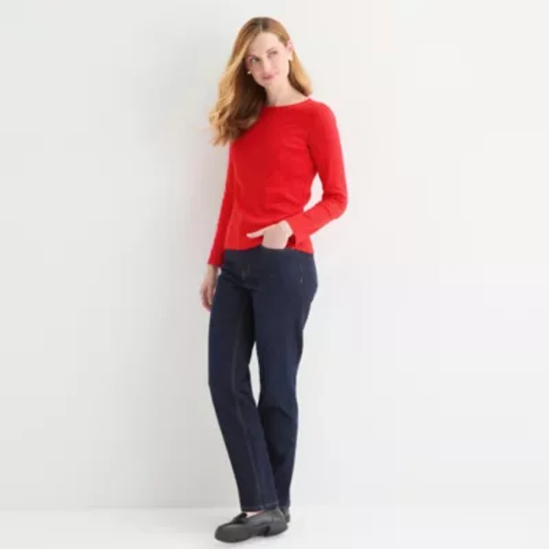 Liz Claiborne Womens Crew Neck Long Sleeve T-Shirt