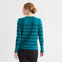 Liz Claiborne Womens Crew Neck Long Sleeve Striped Pullover Sweater