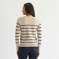 Liz Claiborne Womens Crew Neck Long Sleeve Striped Pullover Sweater