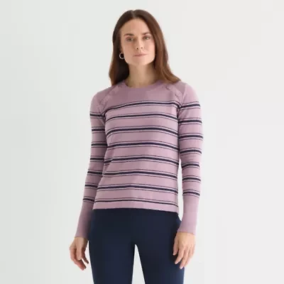 Liz Claiborne Womens Crew Neck Long Sleeve Striped Pullover Sweater