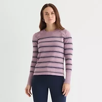 Liz Claiborne Womens Crew Neck Long Sleeve Striped Pullover Sweater