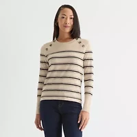 Liz Claiborne Womens Crew Neck Long Sleeve Striped Pullover Sweater