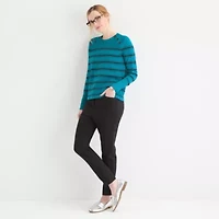 Liz Claiborne Womens Crew Neck Long Sleeve Striped Pullover Sweater