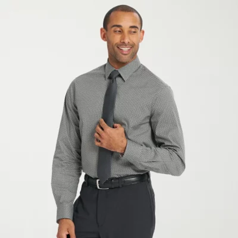 Nick Graham Mens Spread Collar Long Sleeve Shirt + Tie Set Fitted