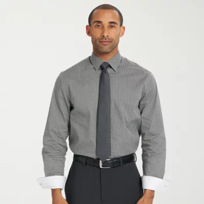 Nick Graham Mens Spread Collar Long Sleeve Shirt + Tie Set Fitted