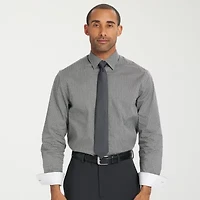 Nick Graham Mens Spread Collar Long Sleeve Shirt + Tie Set Fitted