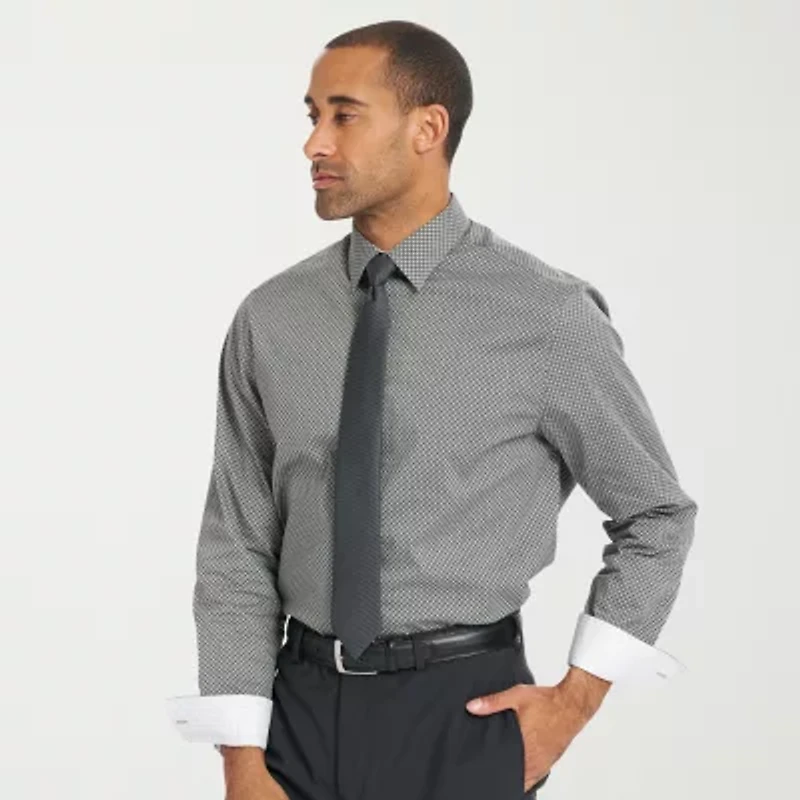 Nick Graham Mens Spread Collar Long Sleeve Shirt + Tie Set Fitted