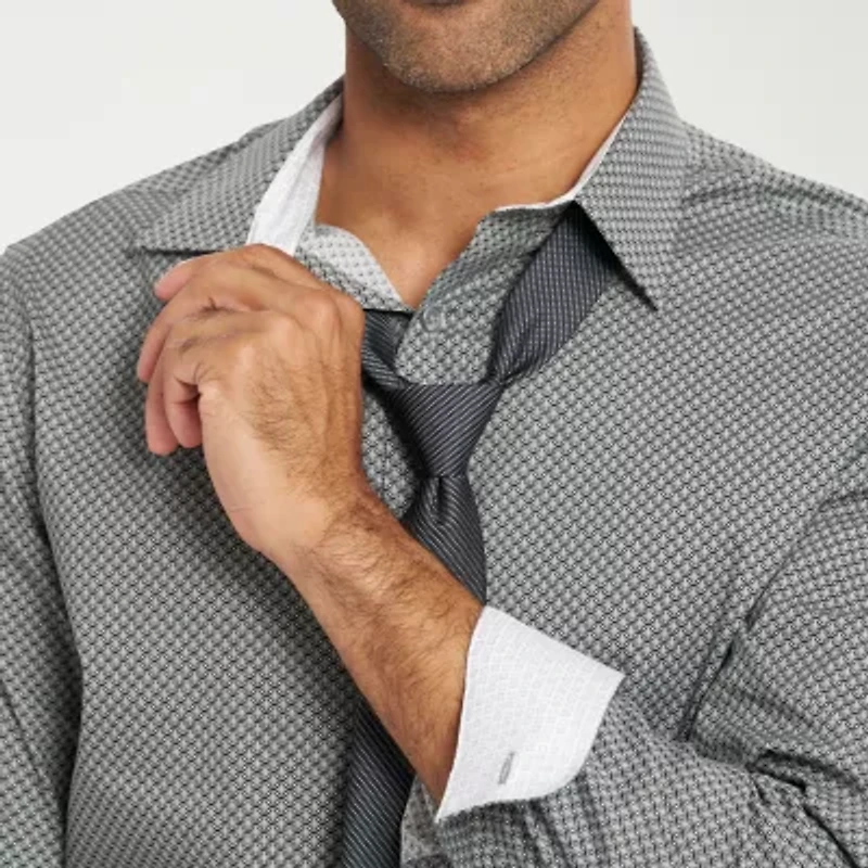 Nick Graham Mens Spread Collar Long Sleeve Shirt + Tie Set Fitted
