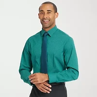 Nick Graham Mens Spread Collar Long Sleeve Shirt + Tie Set Fitted