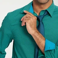 Nick Graham Mens Spread Collar Long Sleeve Shirt + Tie Set Fitted