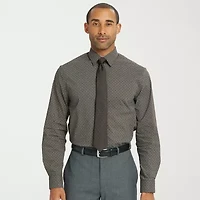 Nick Graham Mens Spread Collar Long Sleeve Shirt + Tie Set Fitted