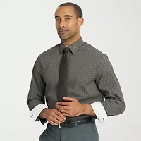 Nick Graham Mens Spread Collar Long Sleeve Shirt + Tie Set Fitted